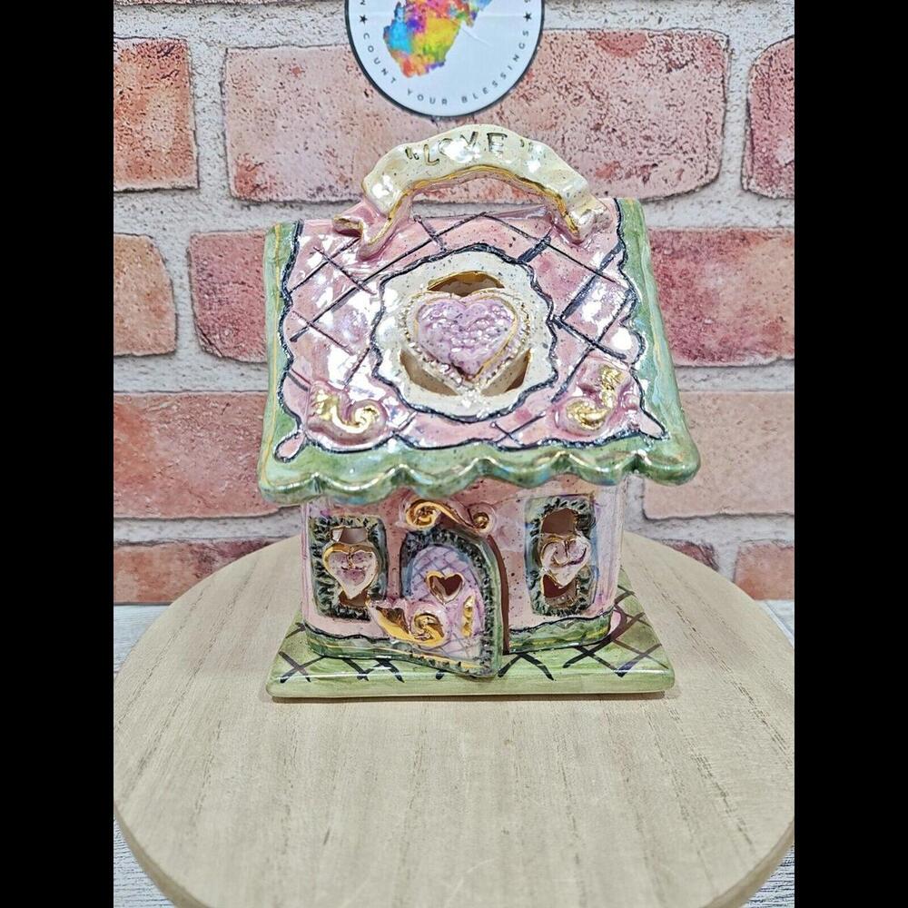 Blue Sky Clayworks by Heather Goldminc The Love House Glossy Pink Candle Holder